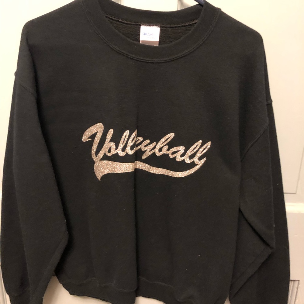 Black volleyball sweatshirt with silver lettering